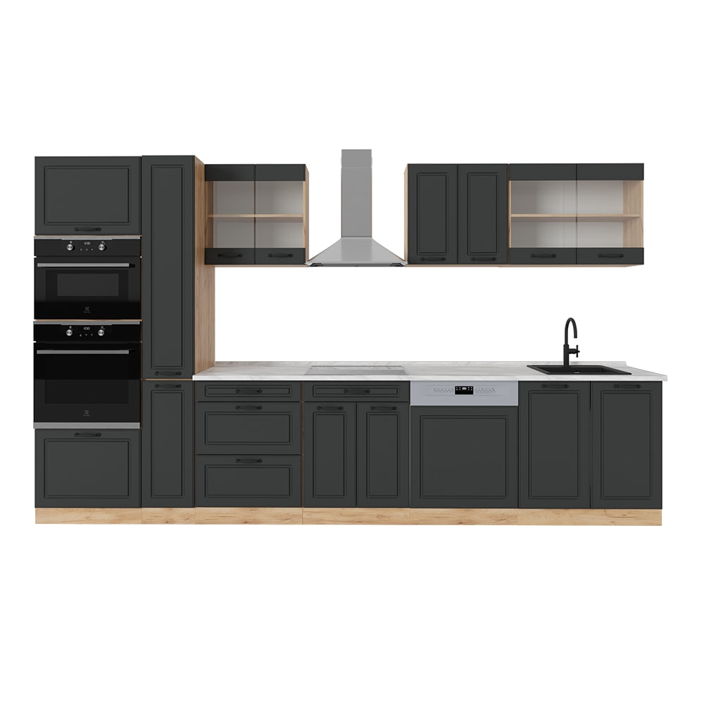 Vicco Cuisine complète Anthracite Campagne/Chêne doré 350cm, PT Marbre