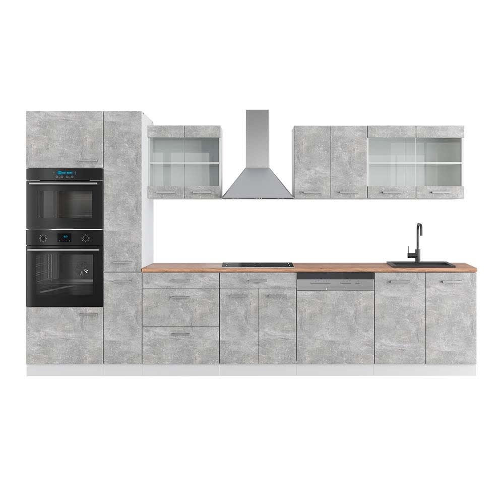Vicco Ligne de cuisine Béton/blanc 350cm avec armoire haute, PT Chêne