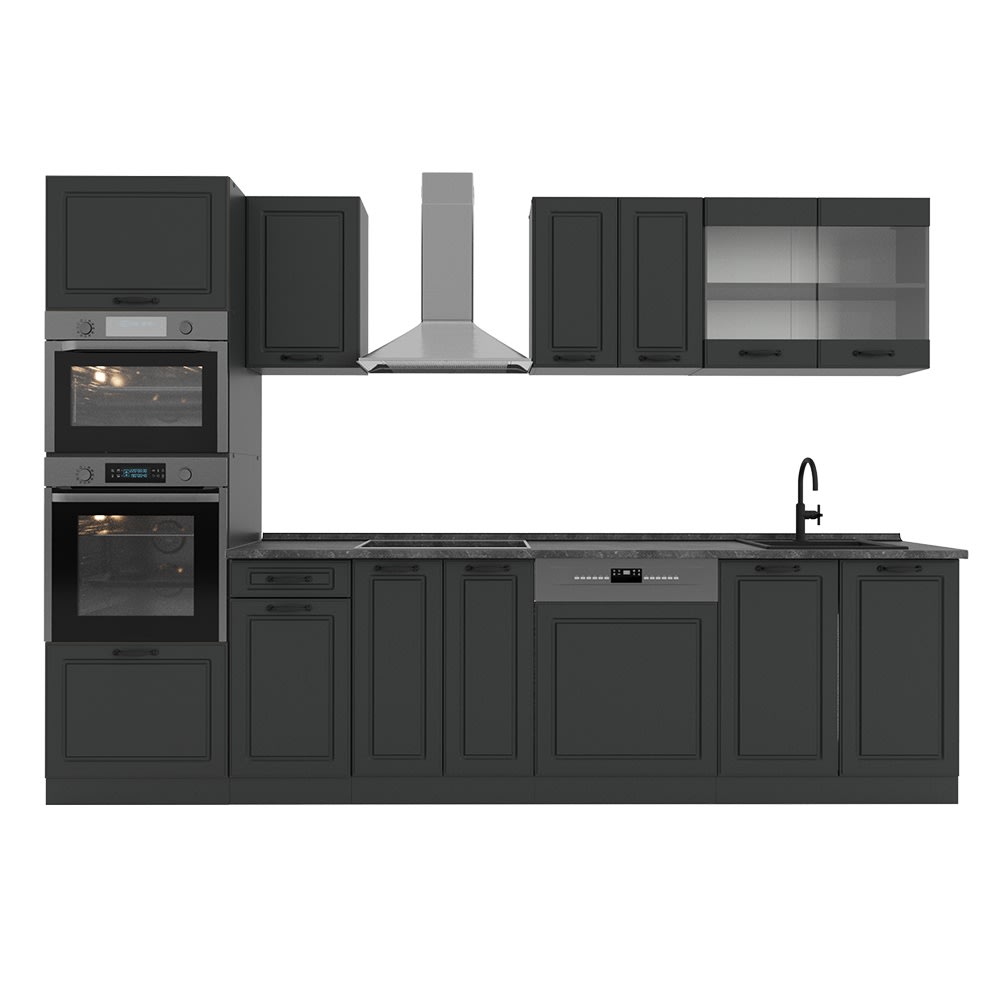 Vicco Cuisine Anthracite maison de campagne/anthracite 300cm avec armoire haute, sans PT