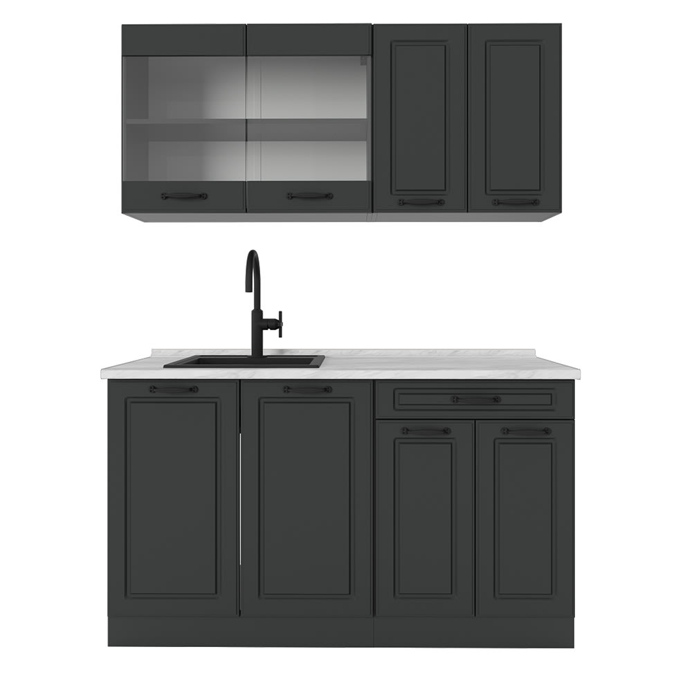 Vicco Cuisine Anthracite maison de campagne/anthracite 140cm, PT Marbre