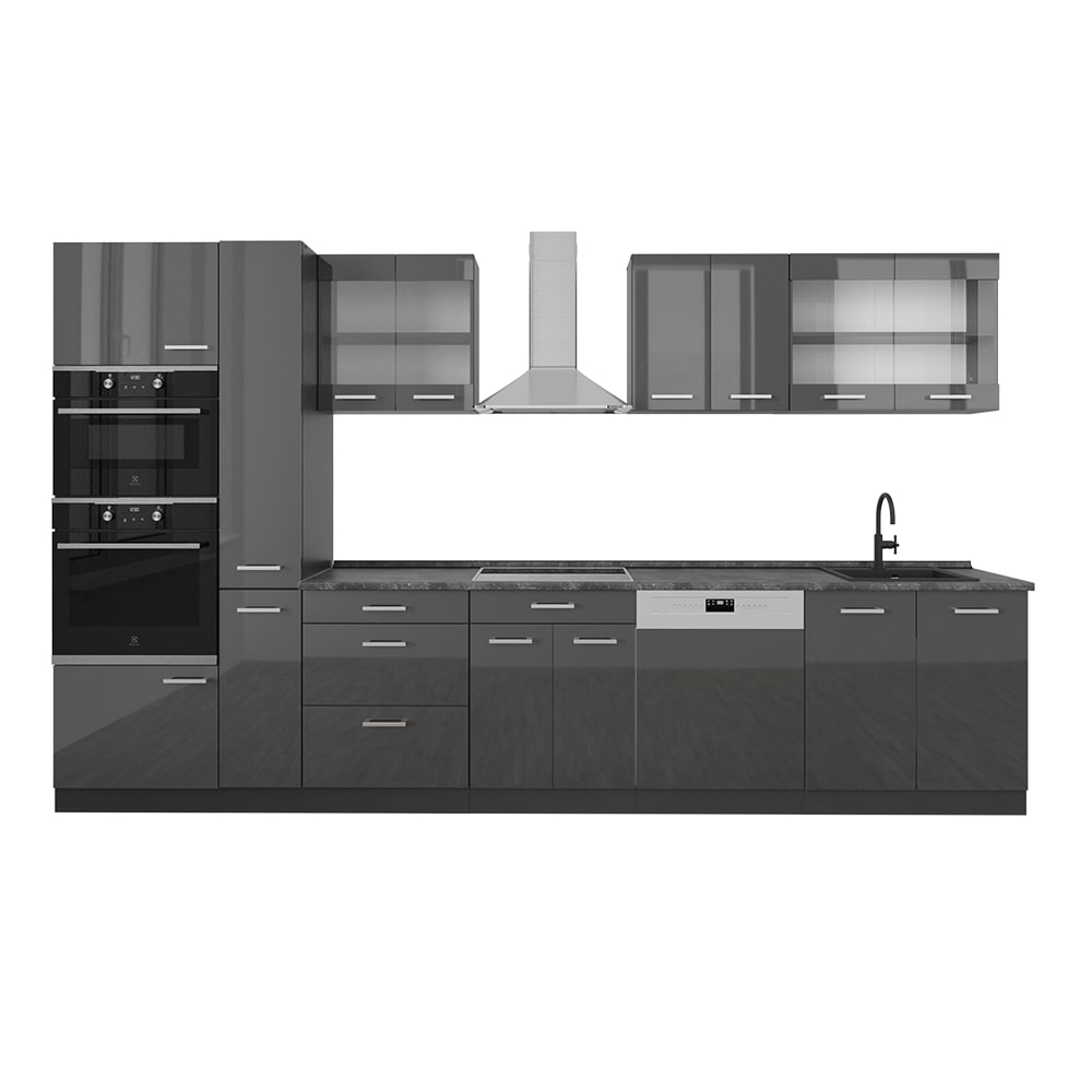 Vicco Cuisine complète Anthracite brillant/anthracite 350cm, PT Anthracite