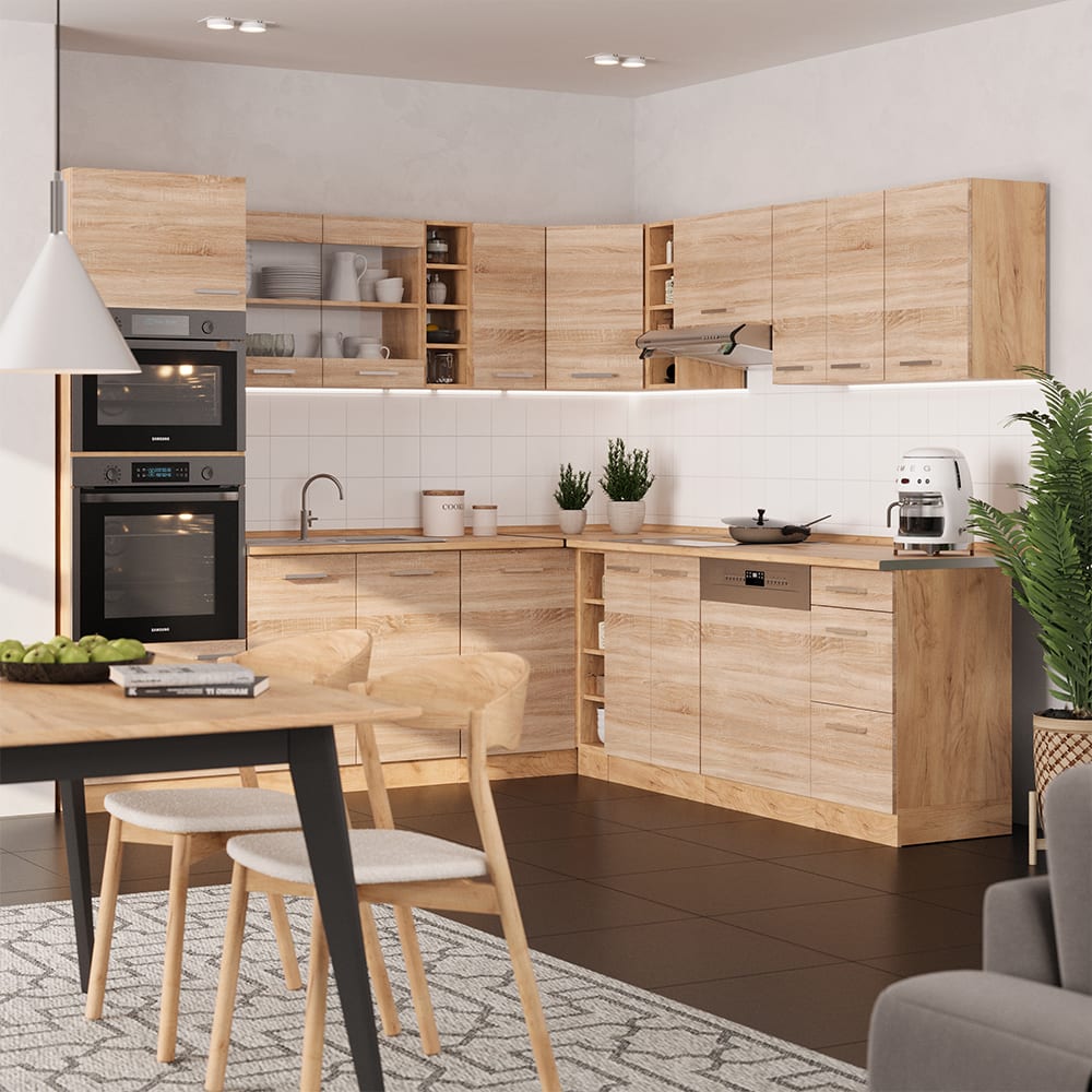 Vicco Cuisine en angle Sonoma/Chêne de force doré 247 x 237 cm, PT Chêne