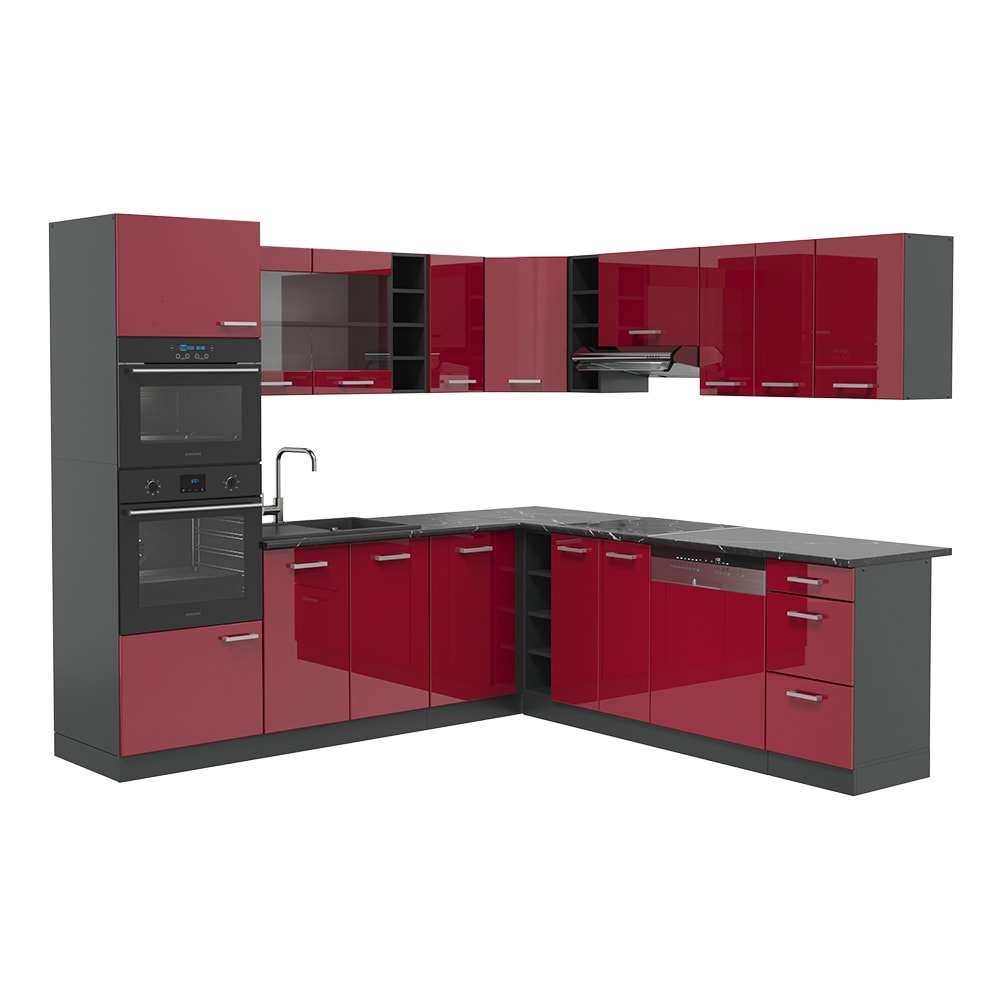 Vicco Cuisine en angle Rouge brillant/Anthracite 247 x 237 cm, PT Anthracite
