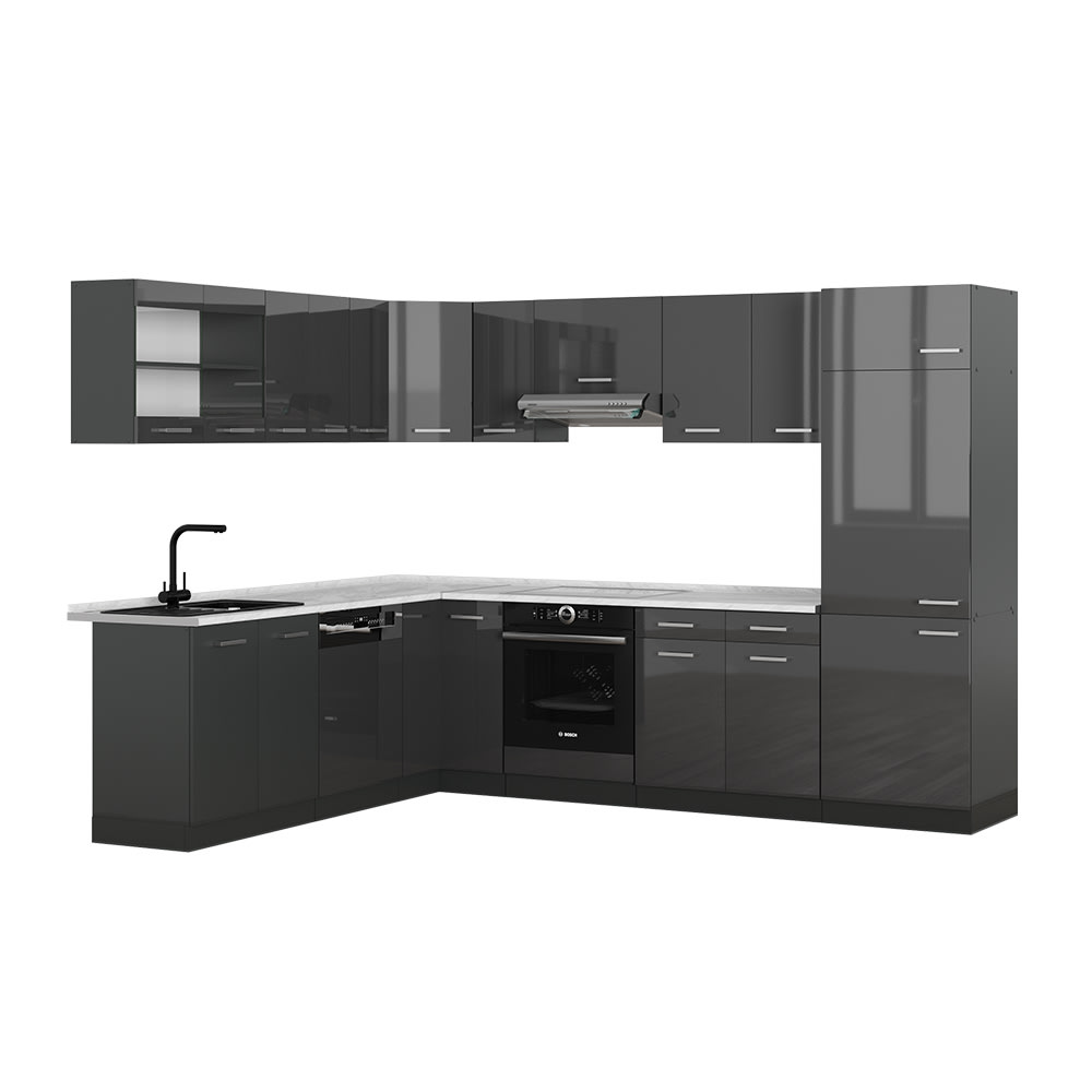 Vicco Cuisine en angle Anthracite Haute brillance/Anthracite 287 x 227 cm, PT Marbre