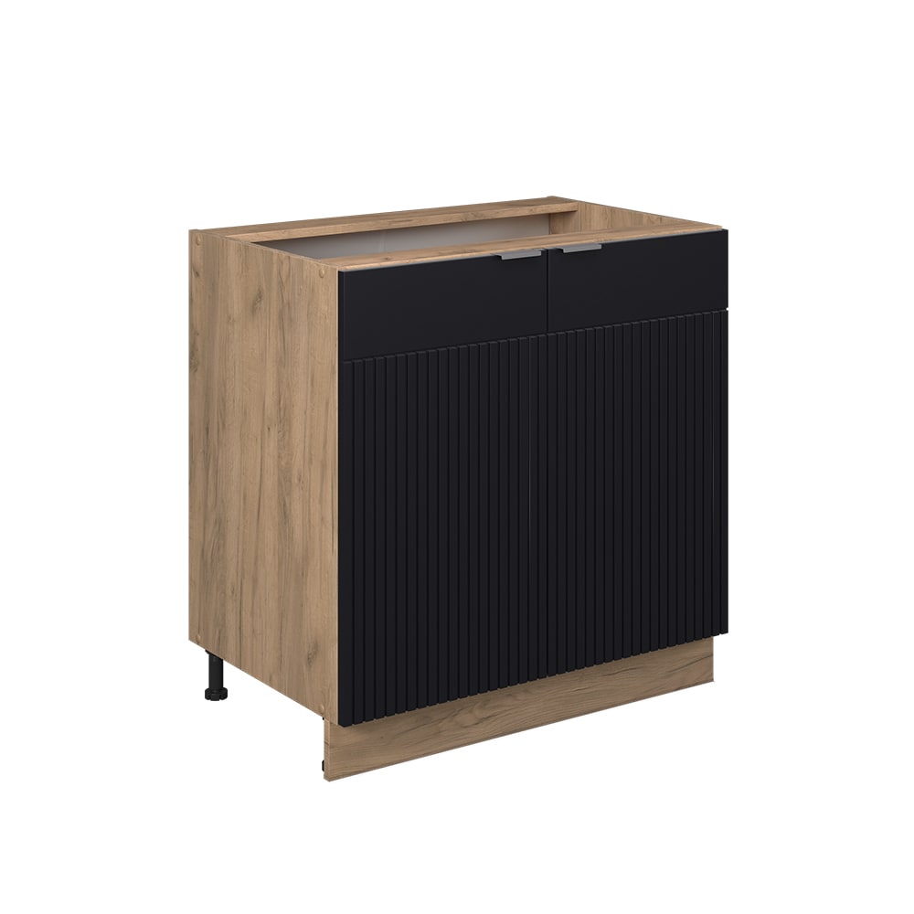 Vicco Meuble bas de cuisine Noir rayé 80cm avec étagère, sans PT