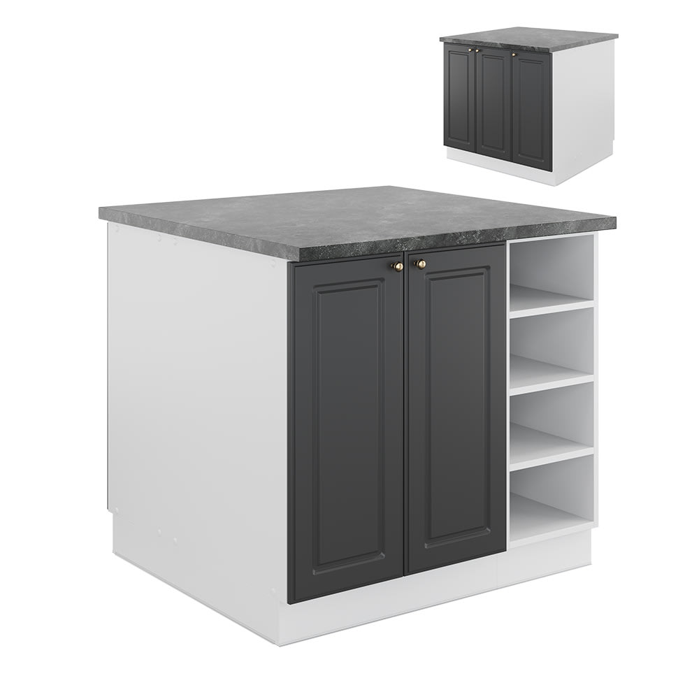 Îlot de cuisine sans pt, anthracite-or/blanc 90 x 82cm