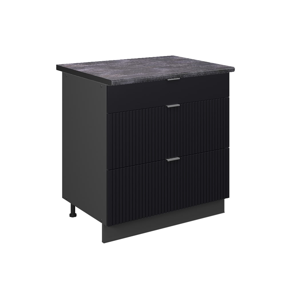 Vicco Meuble cuisine Noir rayé 80cm avec 3 tiroirs, PT Anthracite