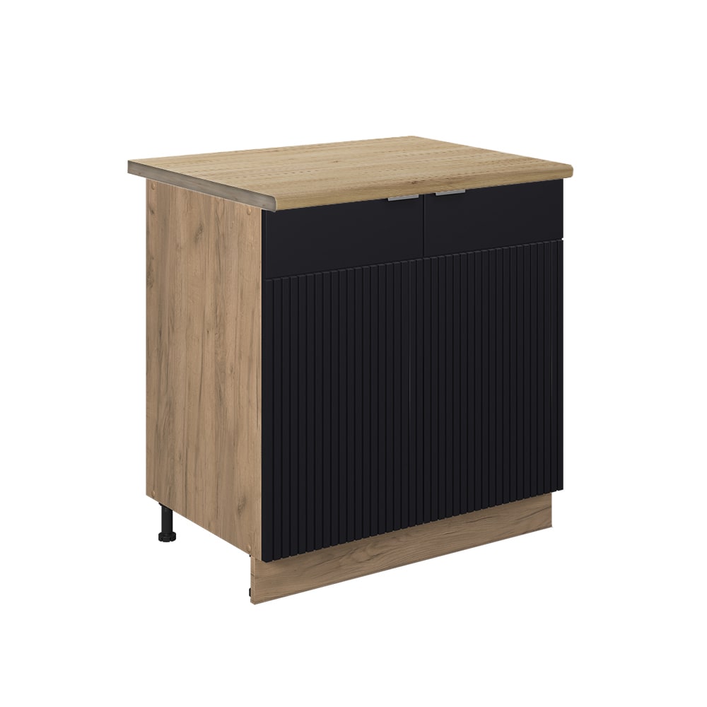 Vicco Meuble bas de cuisine Noir rayé 80cm avec étagère, PT Chêne