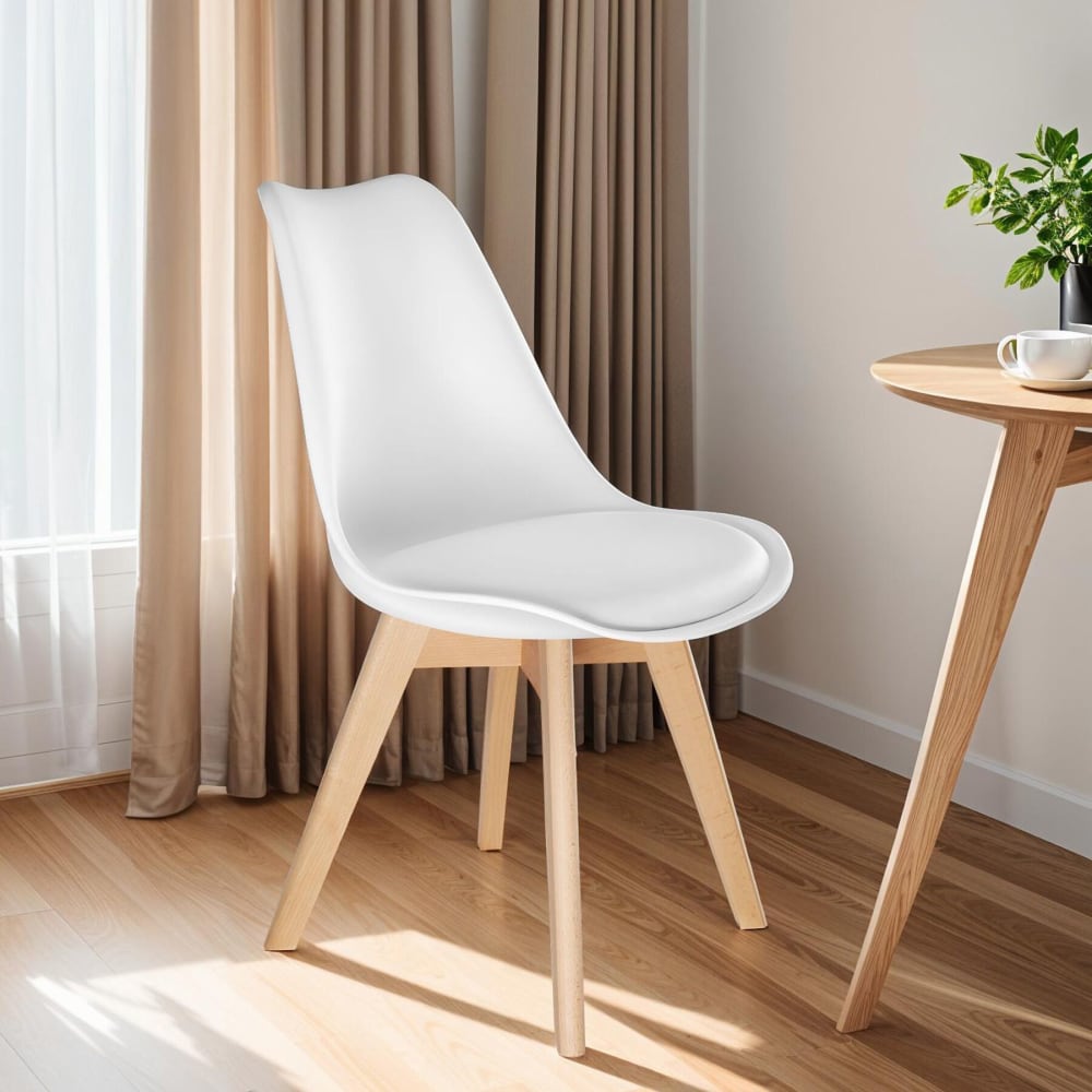 Lot 4 Chaises Salle À Manger Style Scandinave Forme Ergonomique Blanc