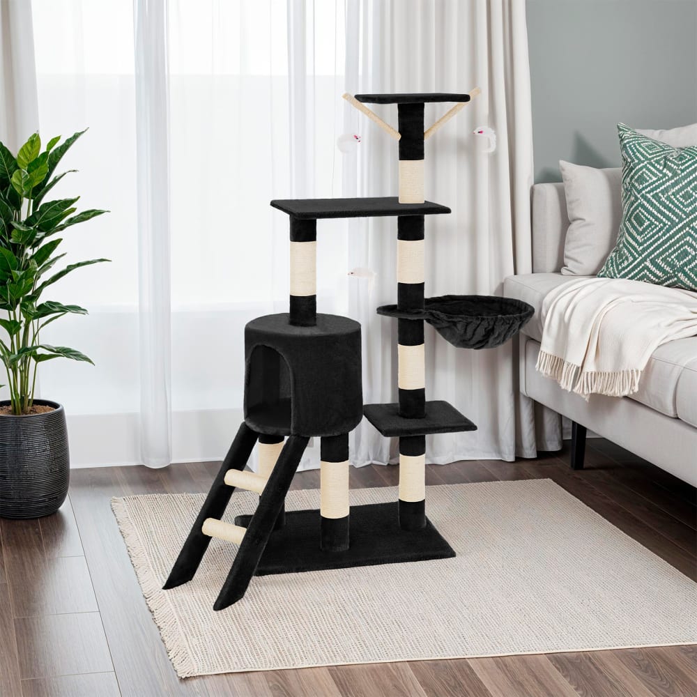 Arbre à chat en panneau de fibres sisale 144cm anti-basculement noir