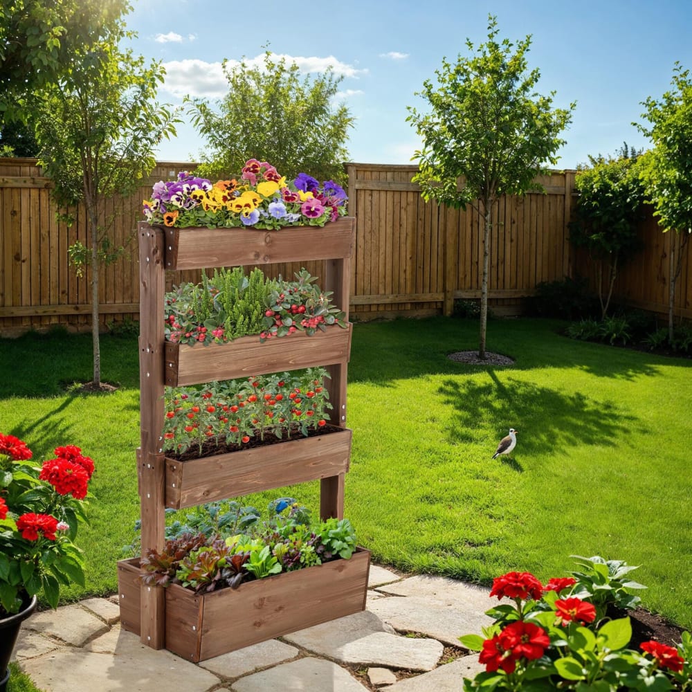 Jardinière Surélevé En Bois Laqué Avec Toile 85 X 45 X 140 Cm Marron