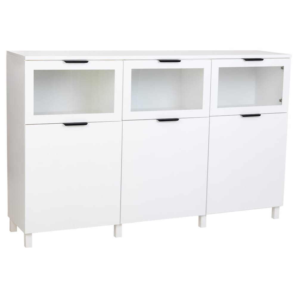 Buffet En Bois Blanc Avec 3 Portes Et 3 Tiroirs 180x42x114 H