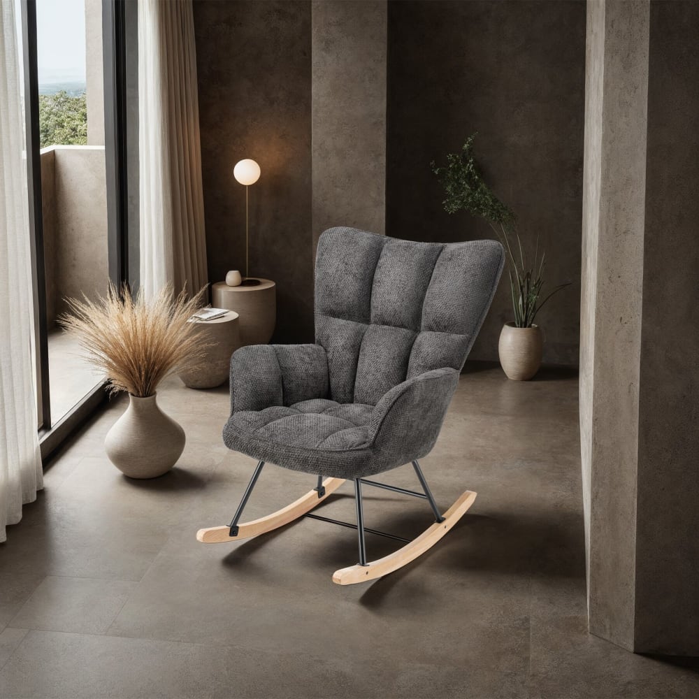 Fauteuil à bascule Rembourré et matelassé avec revêtement en chenille Chenille anthracite