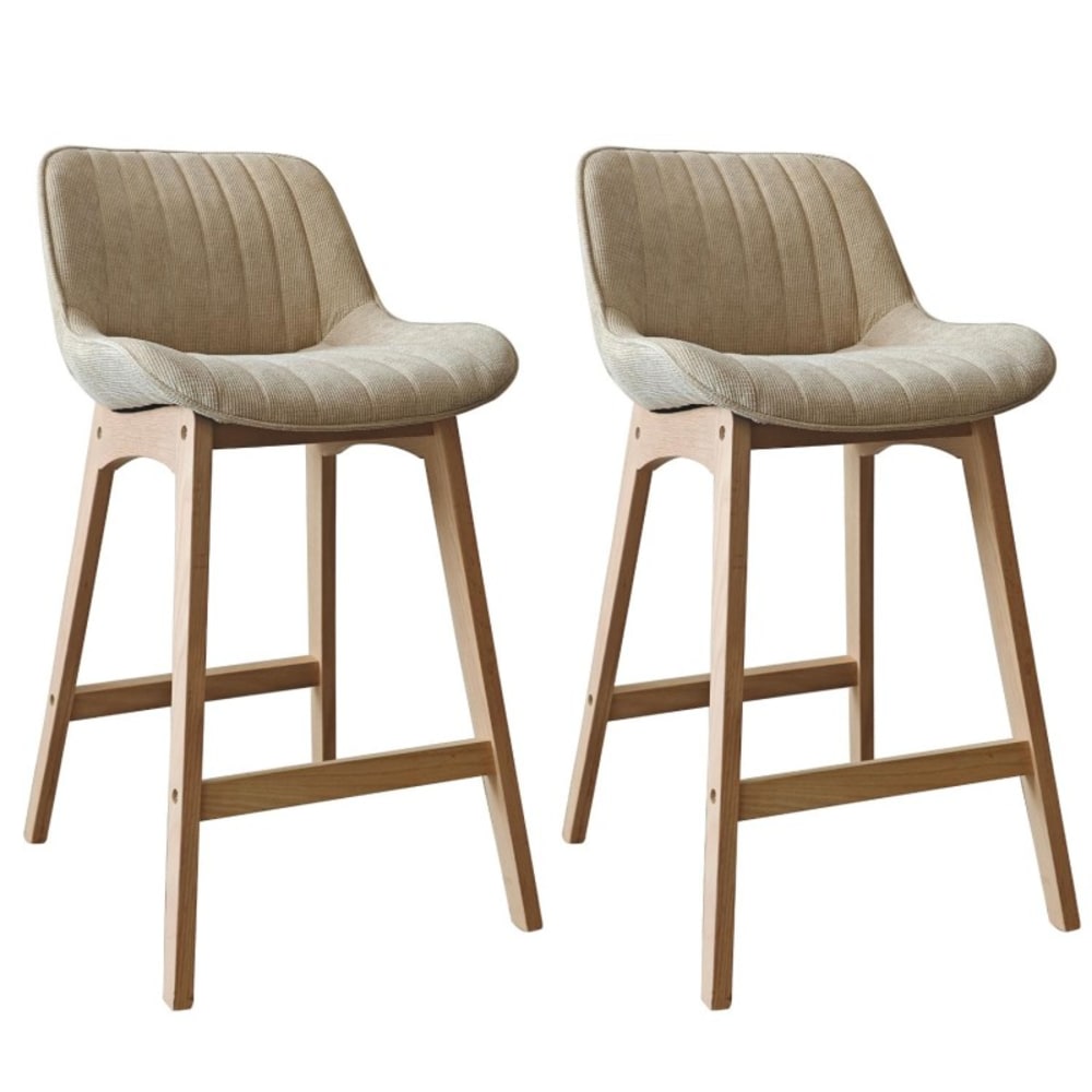 Lot de chaises NORDEN de bar en chêne et tissu velours côtelé H65cm