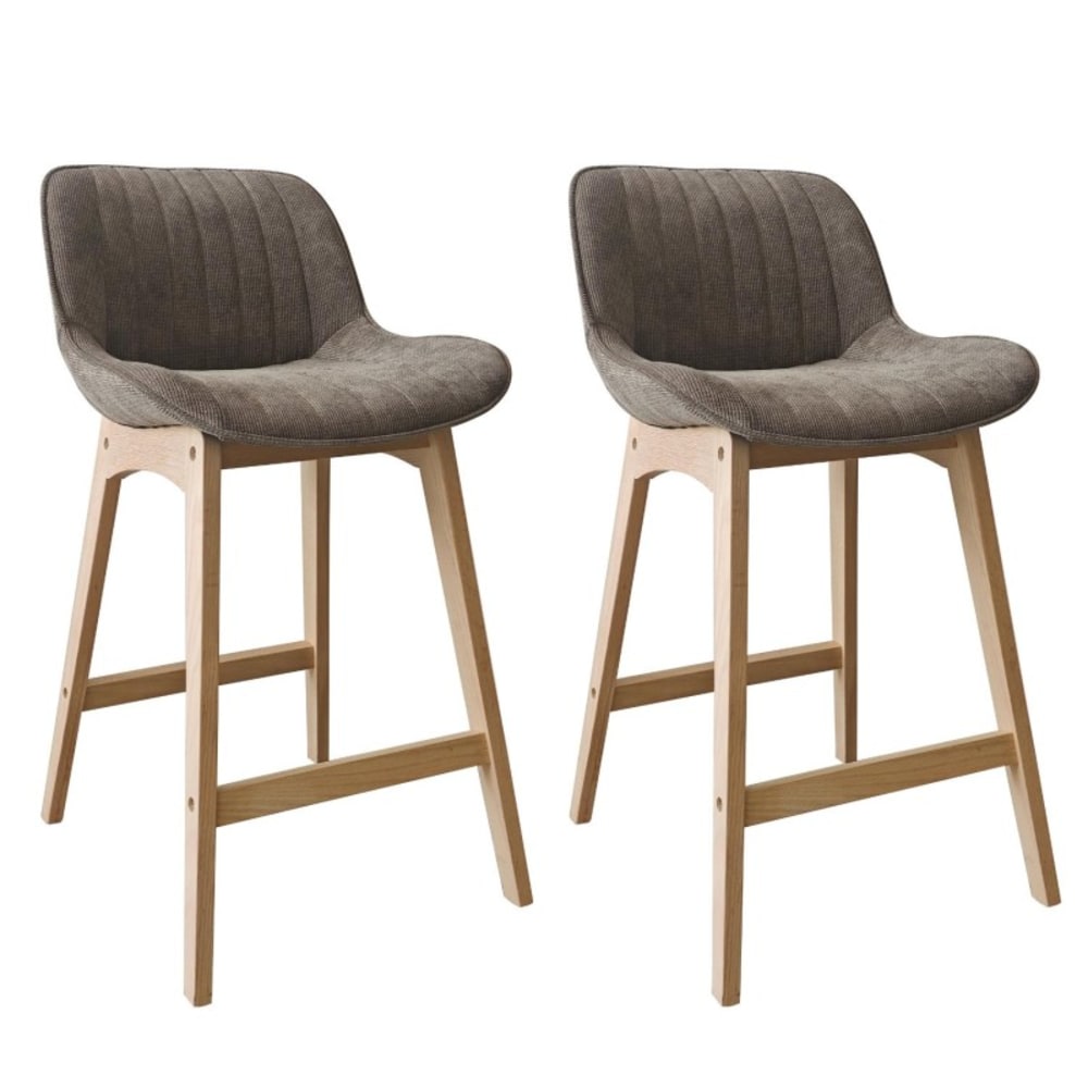 Lot de chaises NORDEN de bar en chêne et tissu velours côtelé H65cm