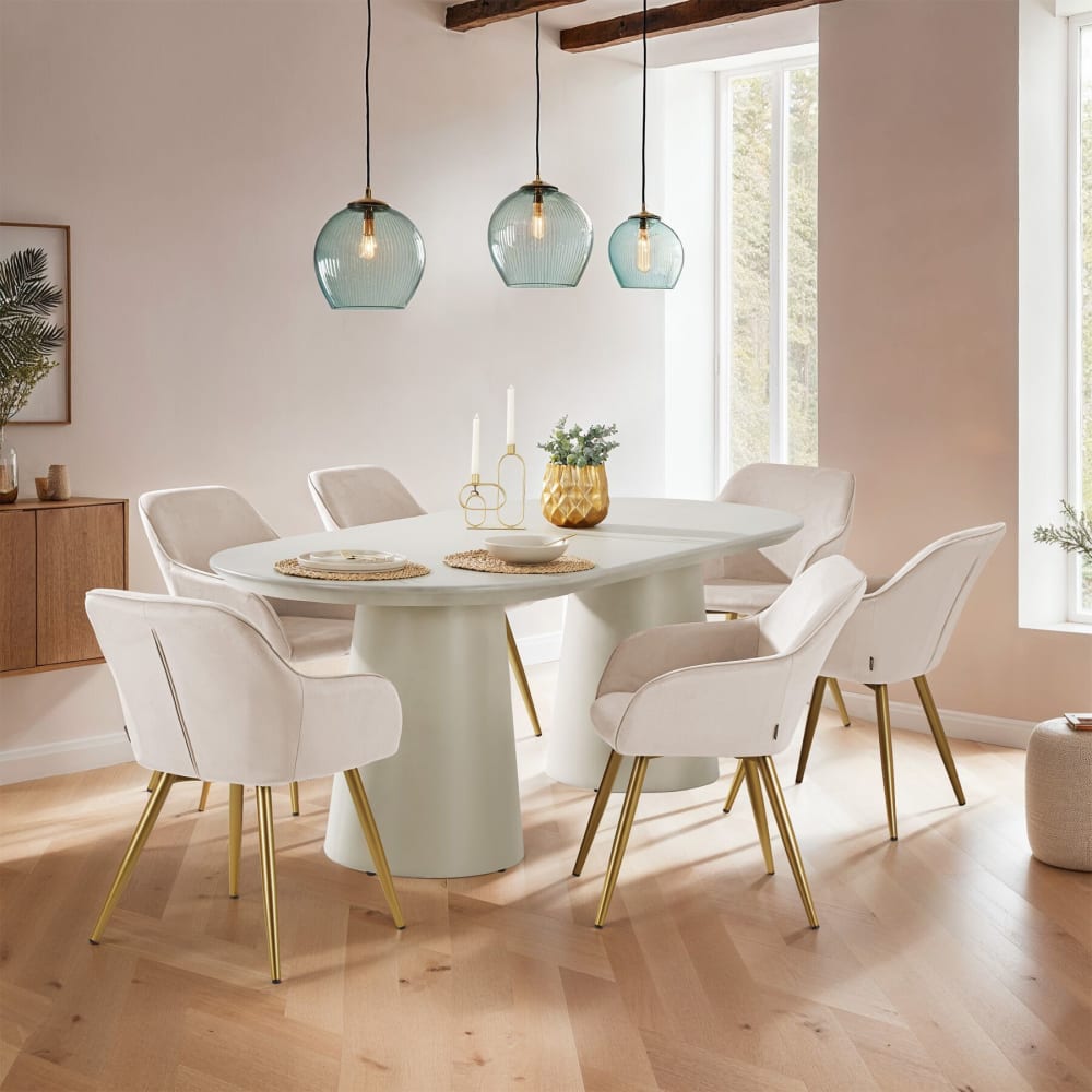 Ensemble De 6 Chaises En Polyuréthane Aspect Velours Taupe/or