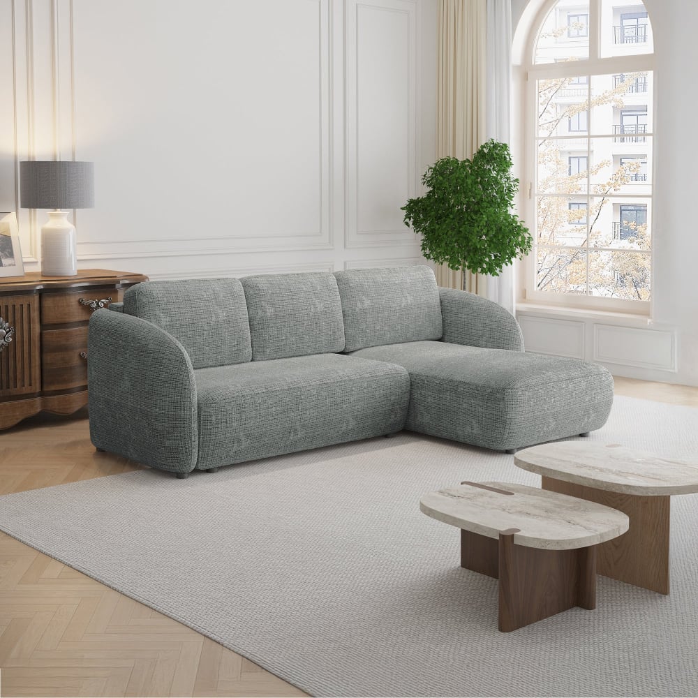Alanya - Canapé D'angle Convertible Avec Coffre En Tissu Gris - Angle Droit