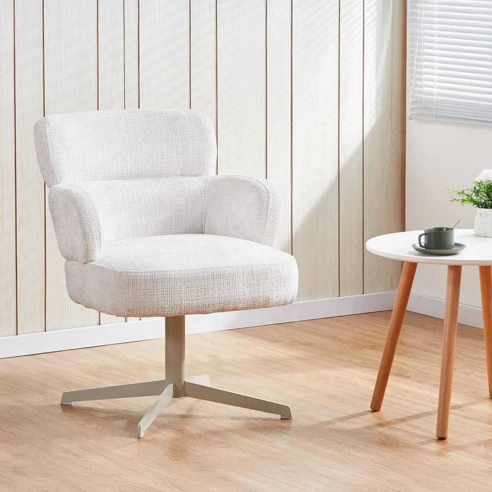 Nejya - Fauteuil En Tissu Blanc Écru Pieds En Métal Gris