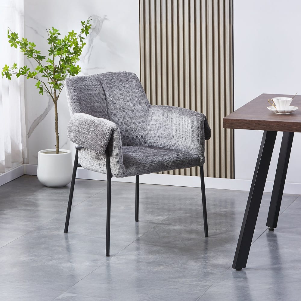 Sara - Chaise En Tissu Gris Clair Pieds En Métal Noir