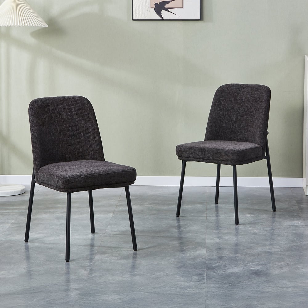 Kayna - Lot De 2 Chaises En Tissu Gris Foncé Pieds En Métal Noir