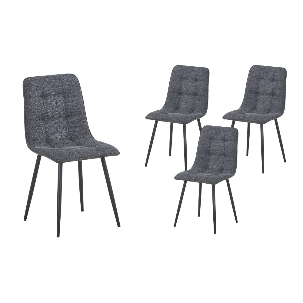 Rana - Lot De 4 Chaises En Tissu Gris Foncé Pieds En Métal Noir