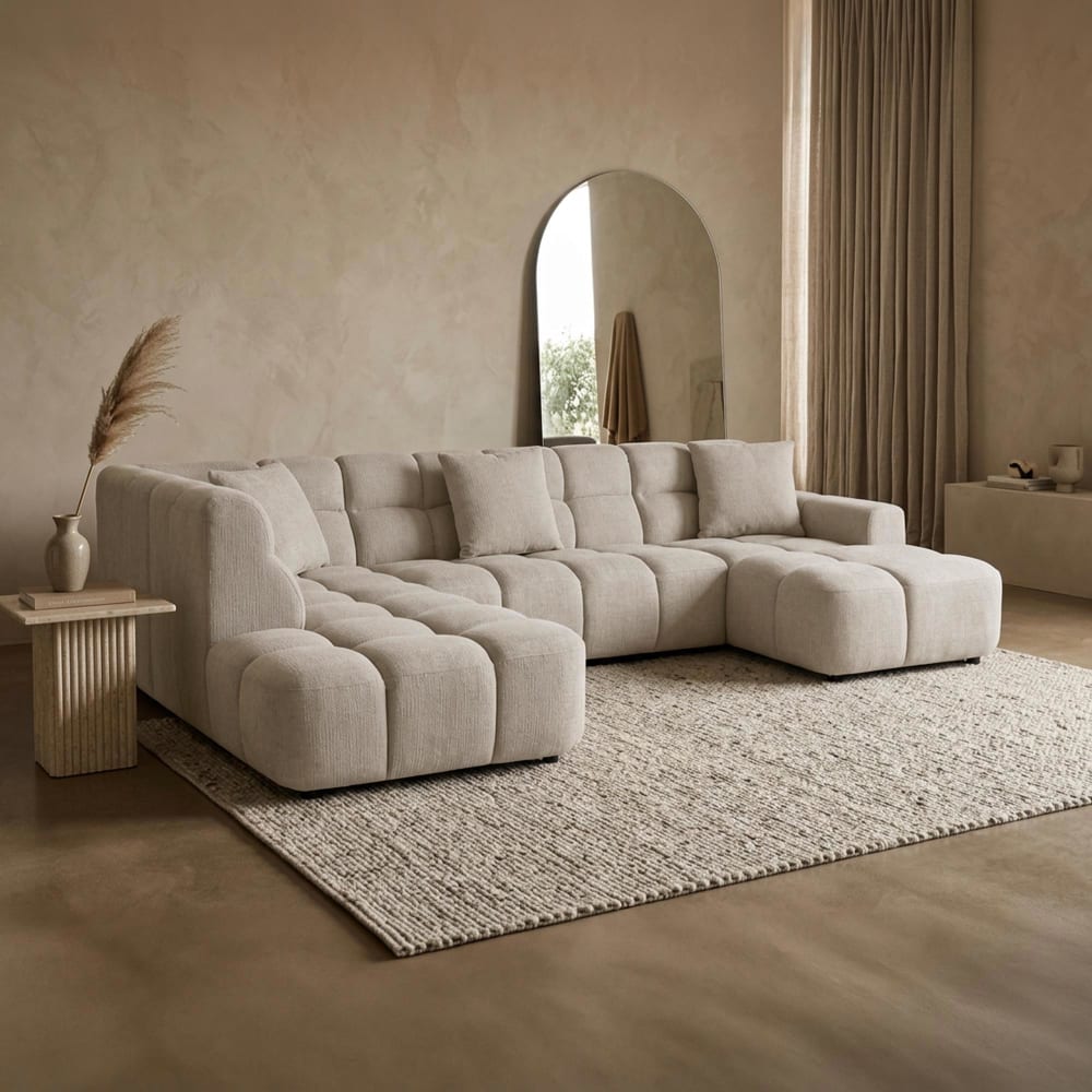 Canapé panoramique tissu beige - angle droit
