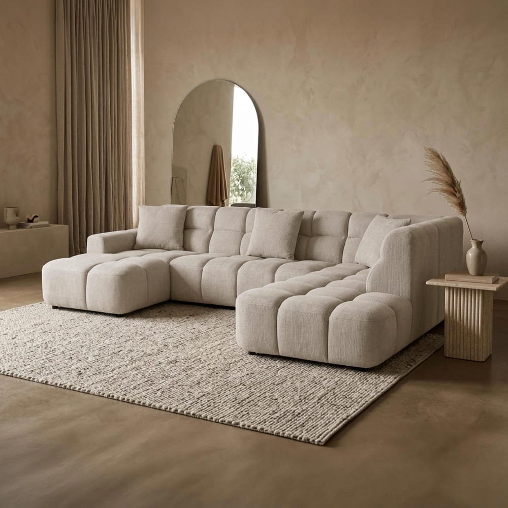 Beliz Xl - Canapé Panoramique Tissu Beige - Angle Gauche