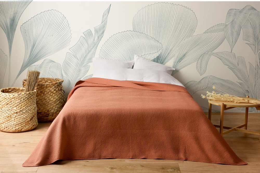 Jeté de lit uni 100% polyester "Hawai" - 230x250cm - Terre cuite