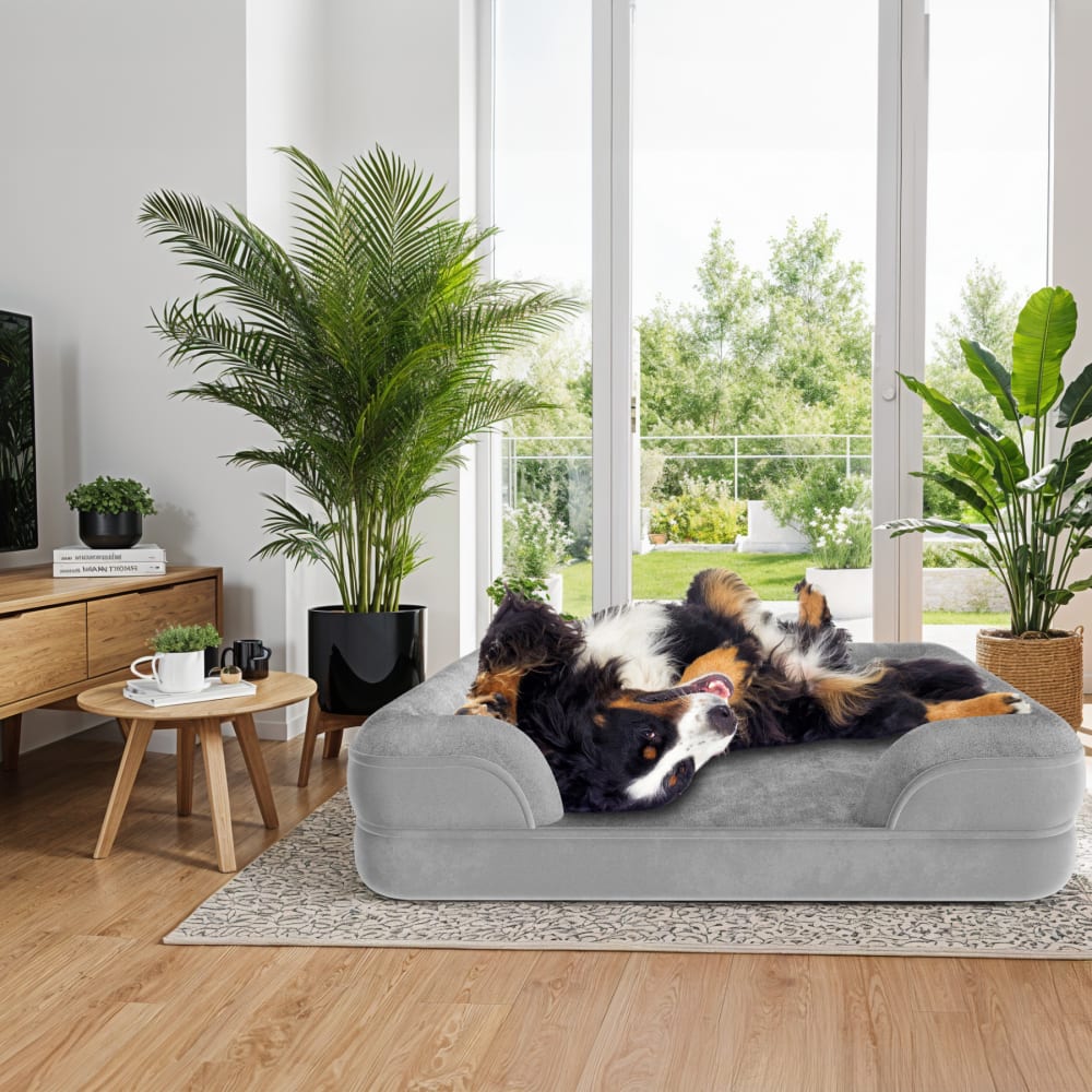 Panier pour chien orthopédique avec housse en peluche déperlante et amovible L (94 x 72 x 18 cm) gris