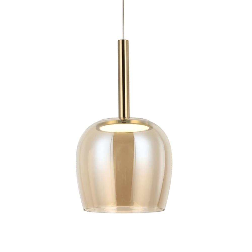 Suspension raffinée cloche dorée verre ambré LED intégrée - Eriska