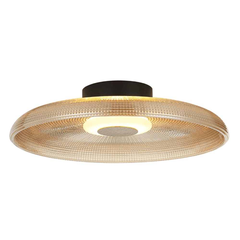Plafonnier ou applique LED rond moderne verre ambré texturé et base noire - Ossara