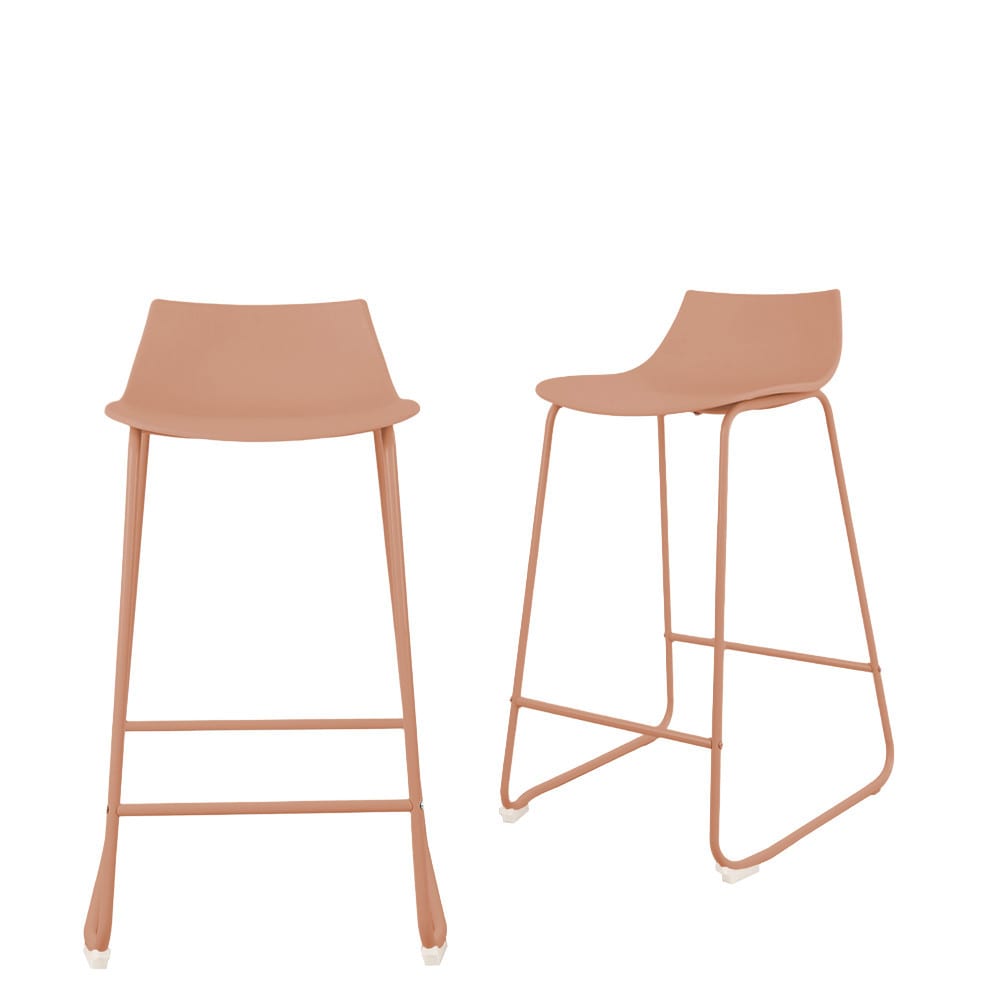 Lamer - Lot de 4 chaises de bar en plastique et métal H66cm - Terracotta