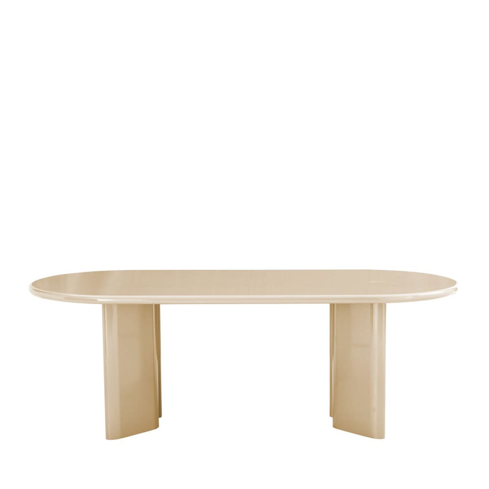 Glossi - Table à manger 6 personnes ovale en bois laqué - Grège