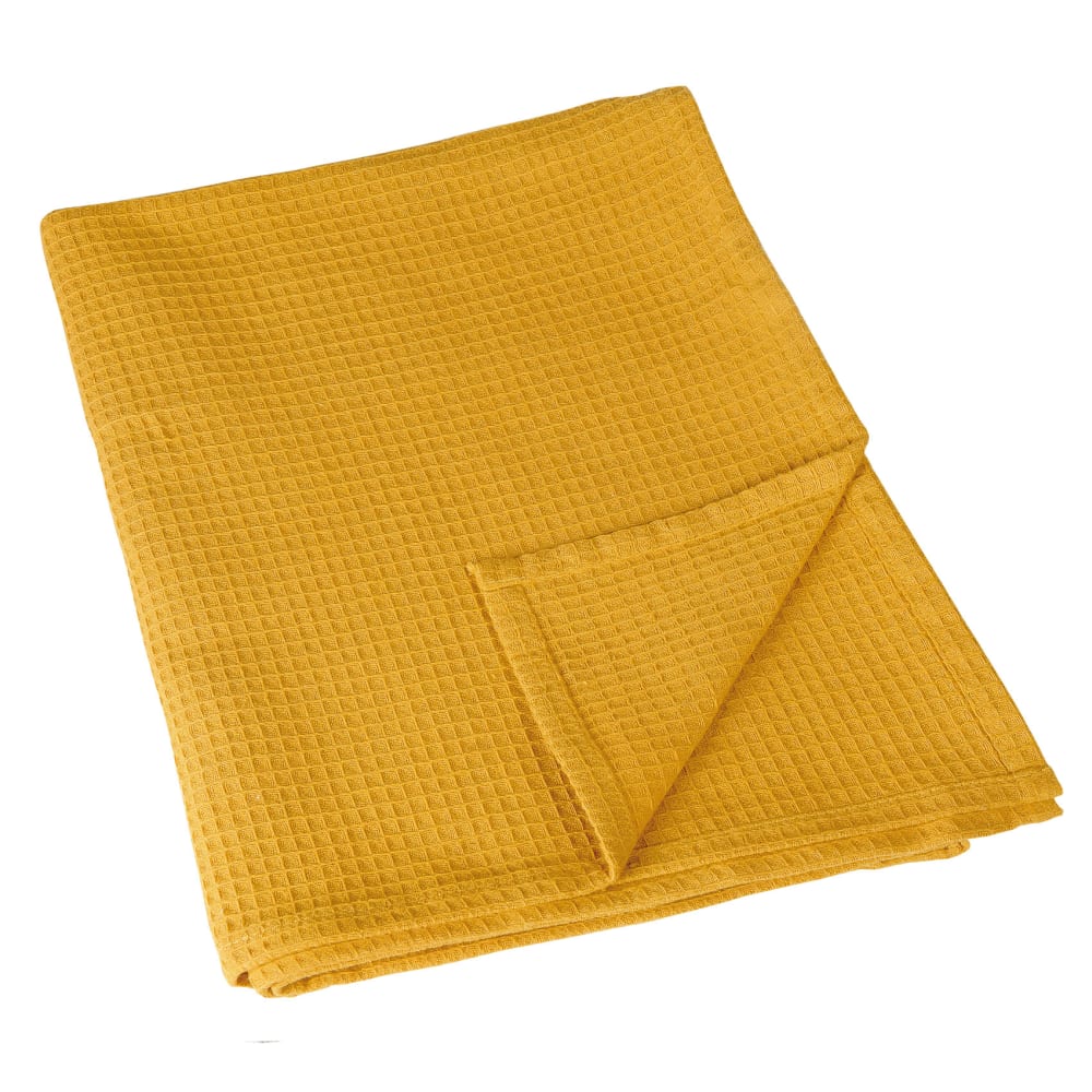 Plaid en nid d'abeille coton jaune 125x180 cm
