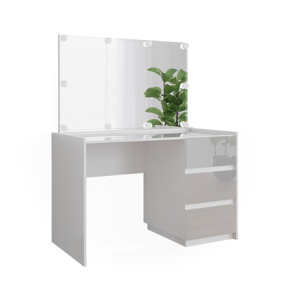 Vicco Coiffeuse Blanc Haute brillance 120cm avec miroir et guirlande LED