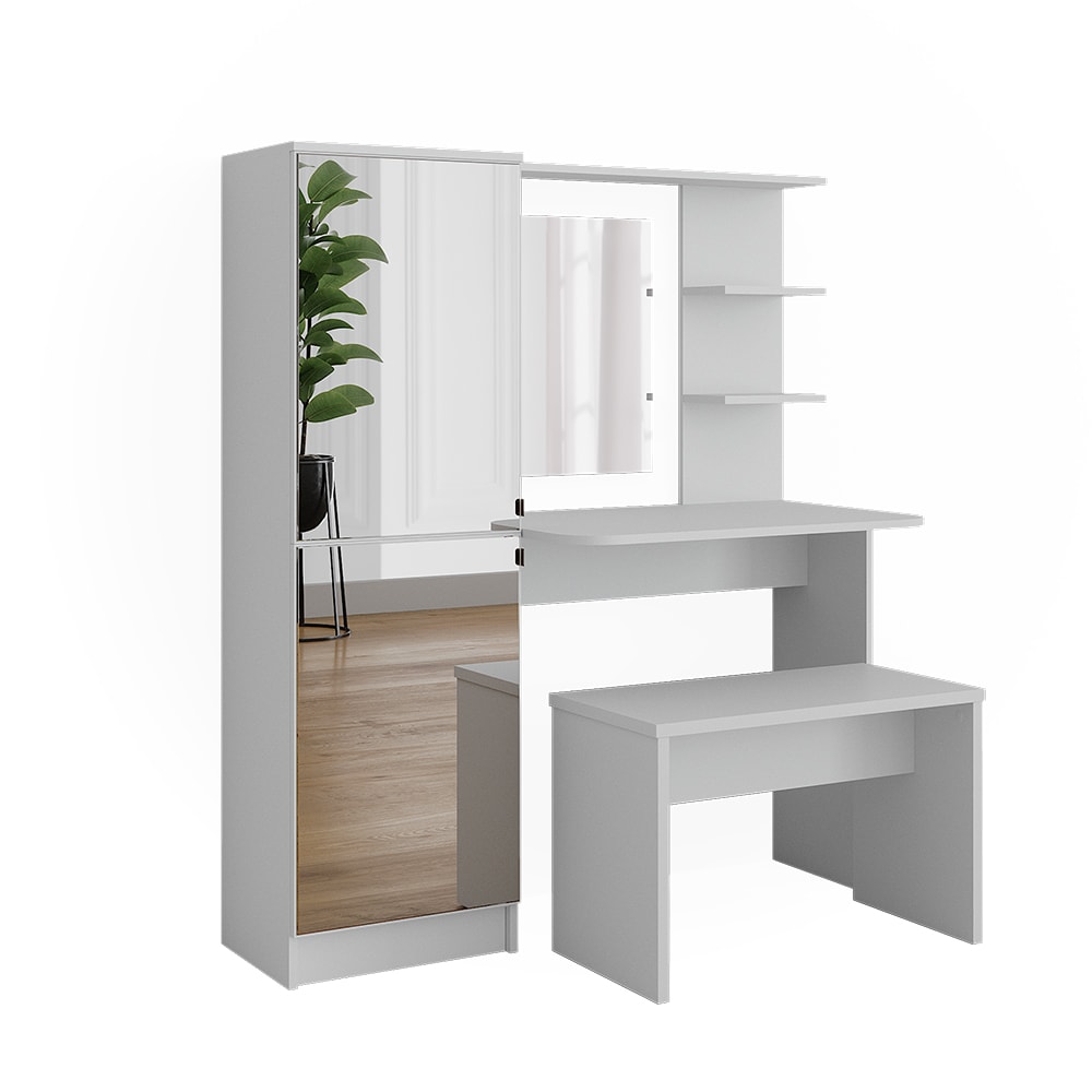 Vicco Coiffeuse Blanc 123x141.2cm avec miroir et banc
