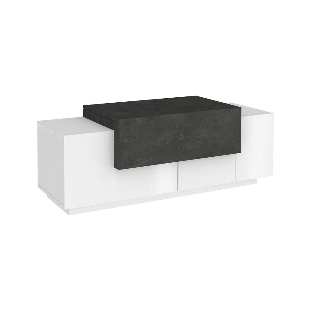Meuble d'entrée Mirco, entrée multifonction moderne, casier polyvalent pour hall d'entrée, 120x45h46 cm, blanc brillant et ardoise