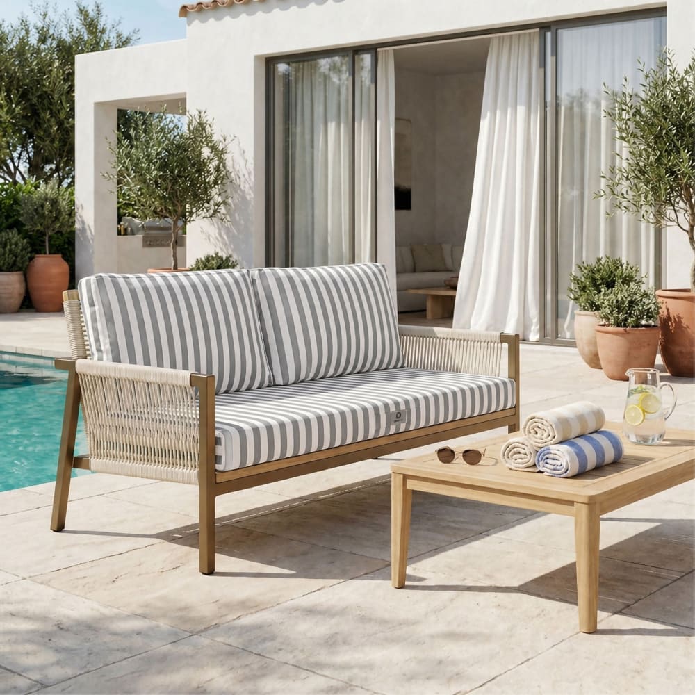 Coussins pour salon de jardin déhoussable 120x60cm rayure gris clair