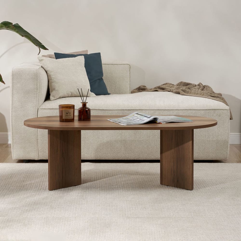 Table basse ovale 120x60x40 cm couleur noyer - teona