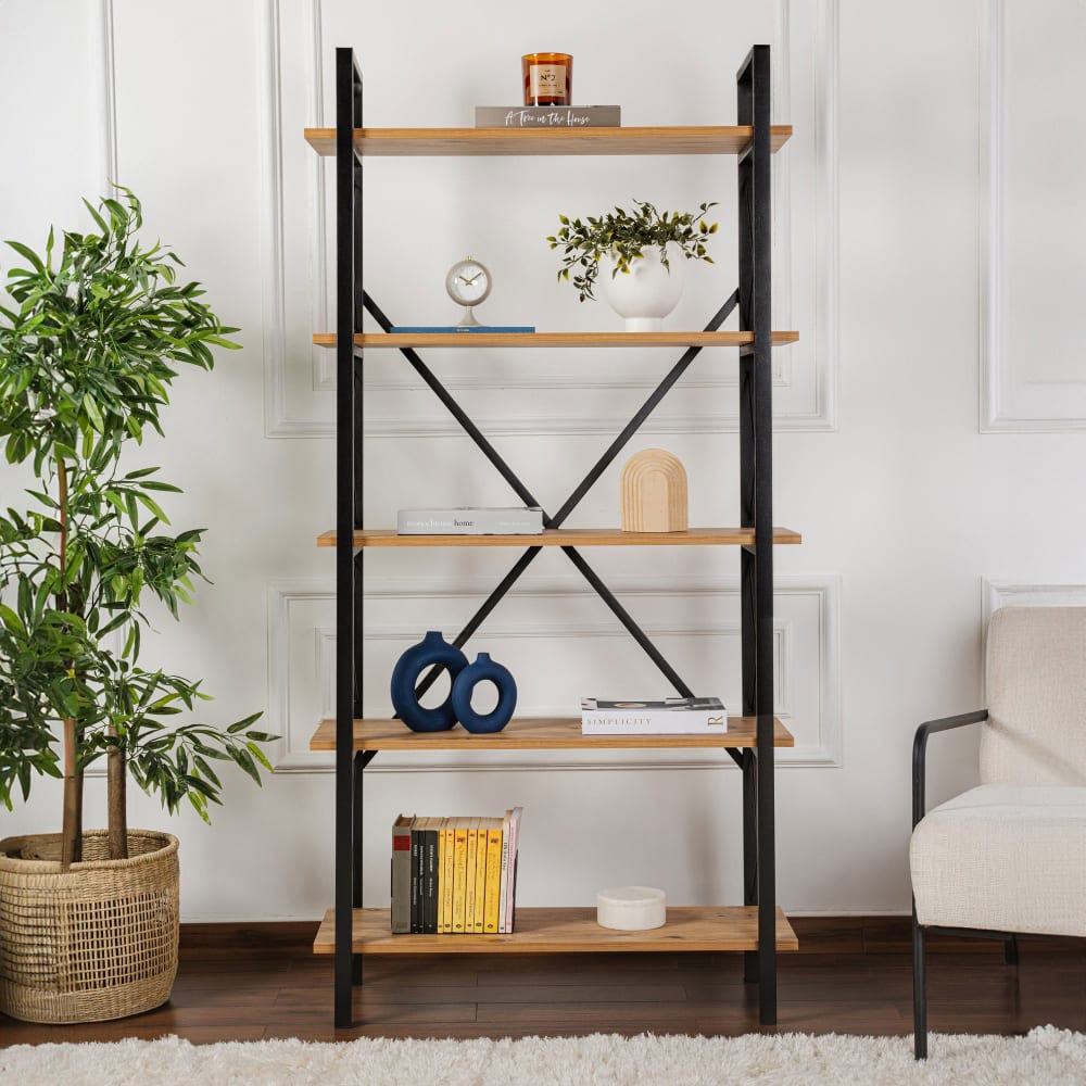Etagère 5 niveaux 90x33,5x180 cm naturel et noir