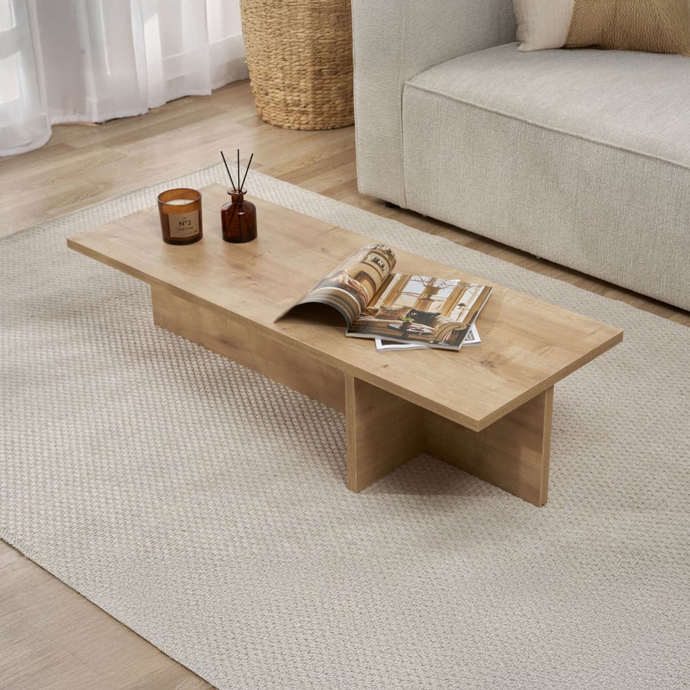 Table basse rectangulaire 120x45x30 cm couleur chêne - teona