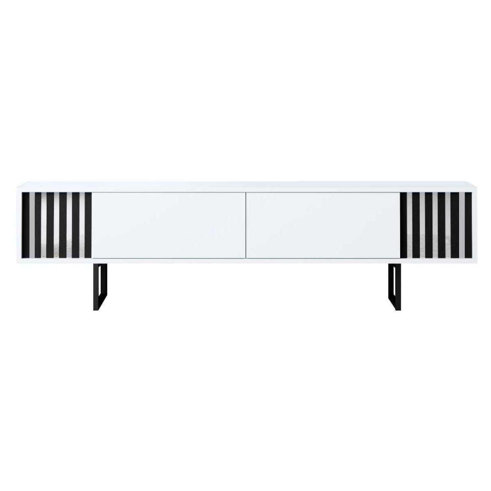 Meuble tv en aggloméré et métal chrome line blanc