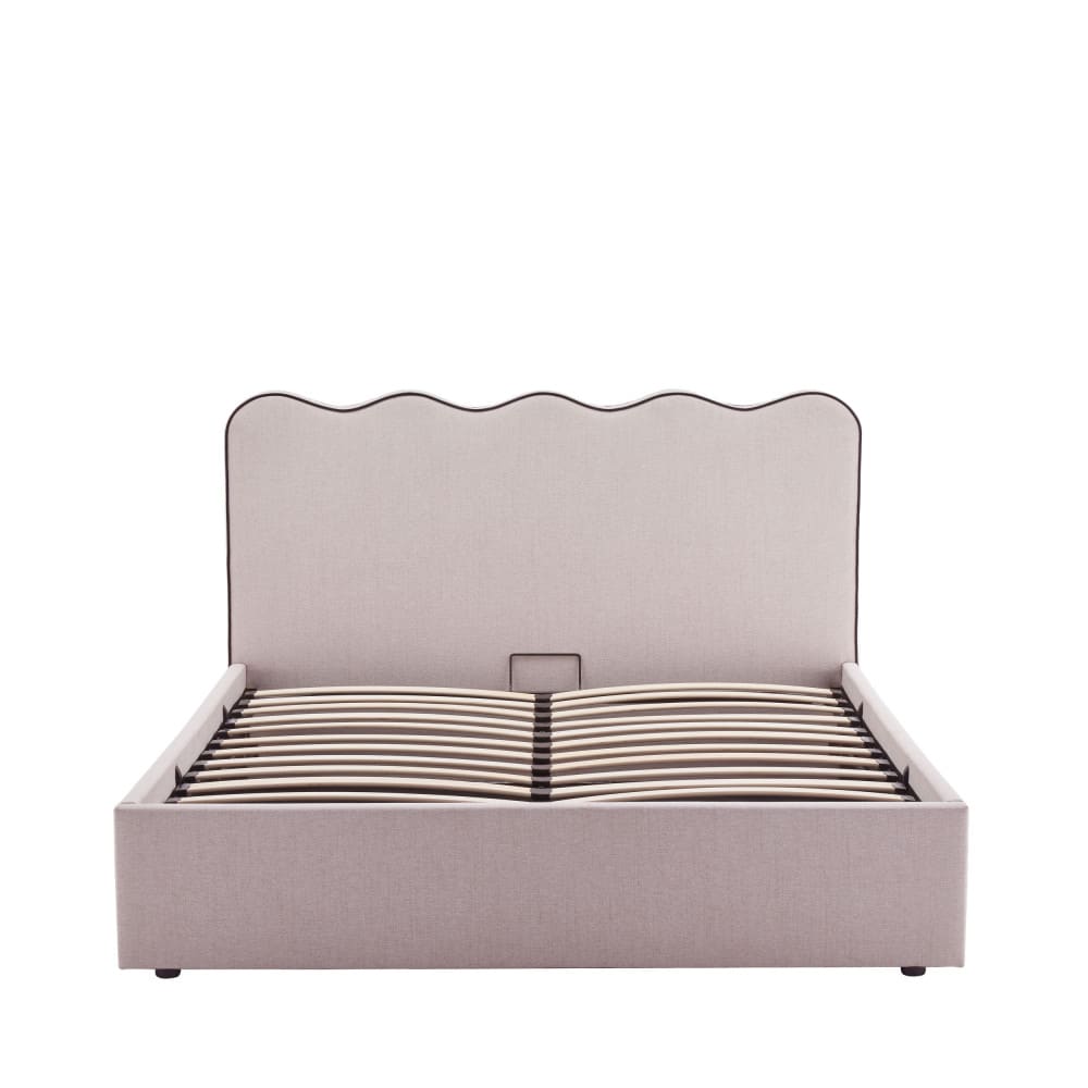 Lit coffre en tissu avec tête de lit ondulée 140x190cm - beige