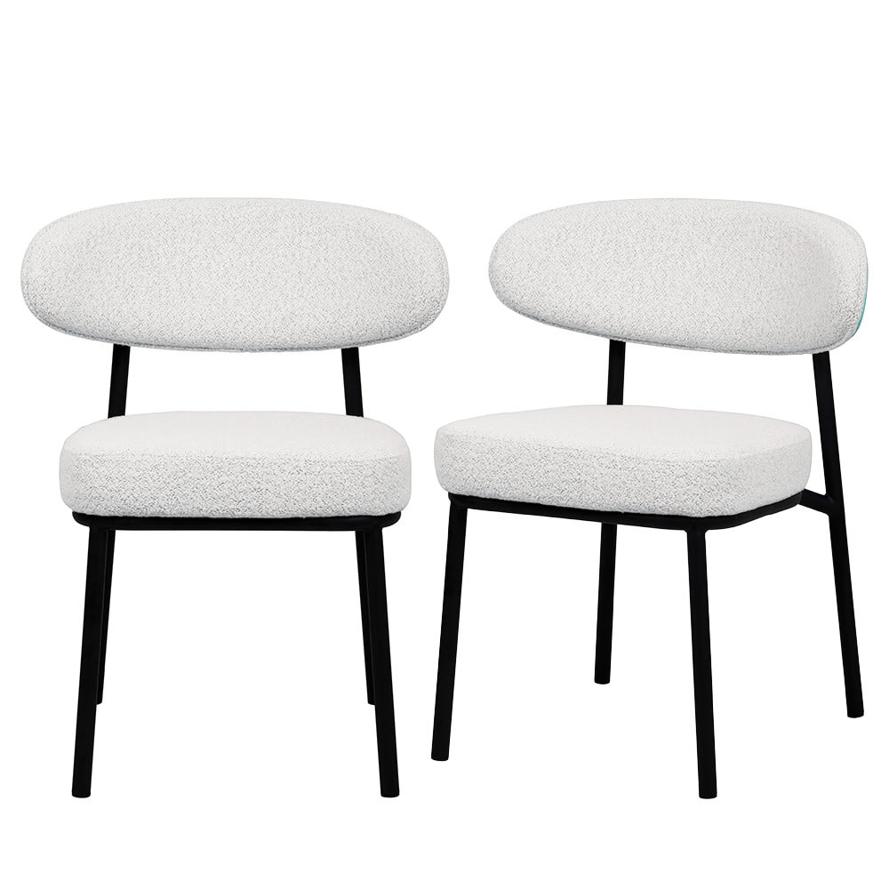 Rode - Lot de 2 chaises en tissu bouclette, bois et métal - Écru chiné