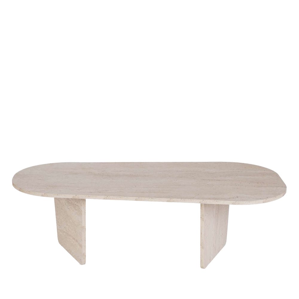 Table basse ovale effet travertin 130x65cm - beige