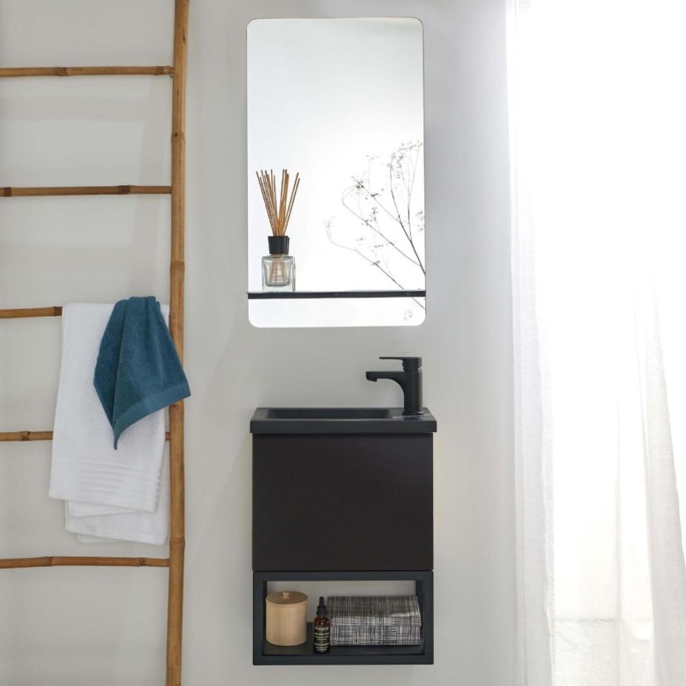Ensemble lave-mains NOVA métal et bois avec robinet et miroir