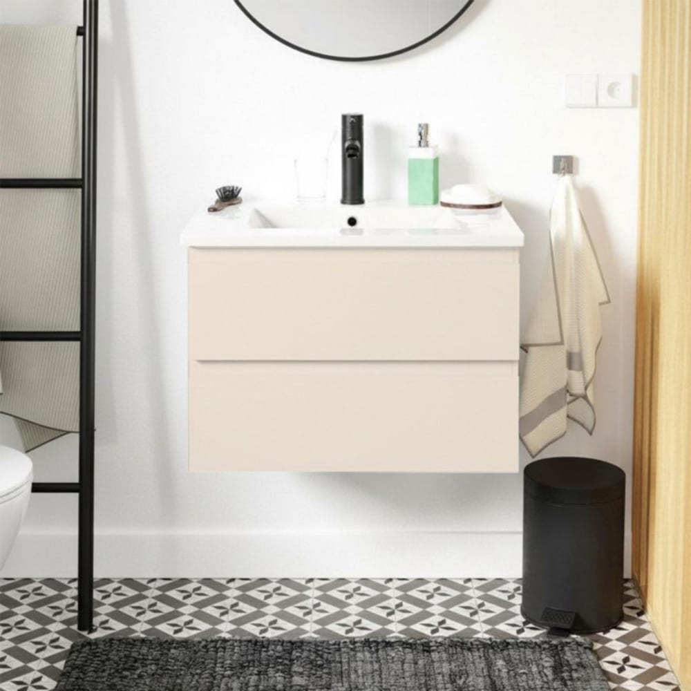 Ensemble simple vasque SORRENTO 60cm avec plan céramique et robinet noir