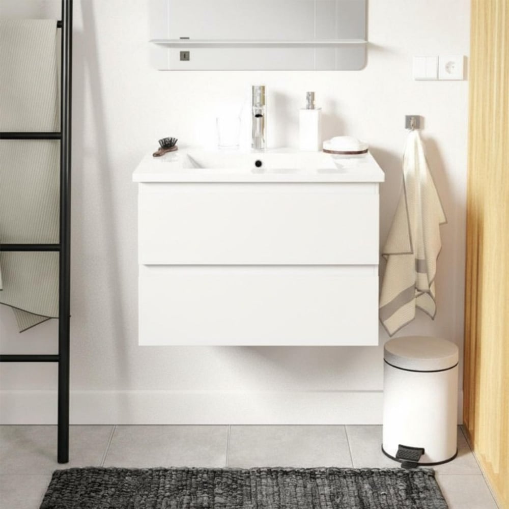 Ensemble simple vasque SORRENTO 60cm avec plan céramique et robinet chromé