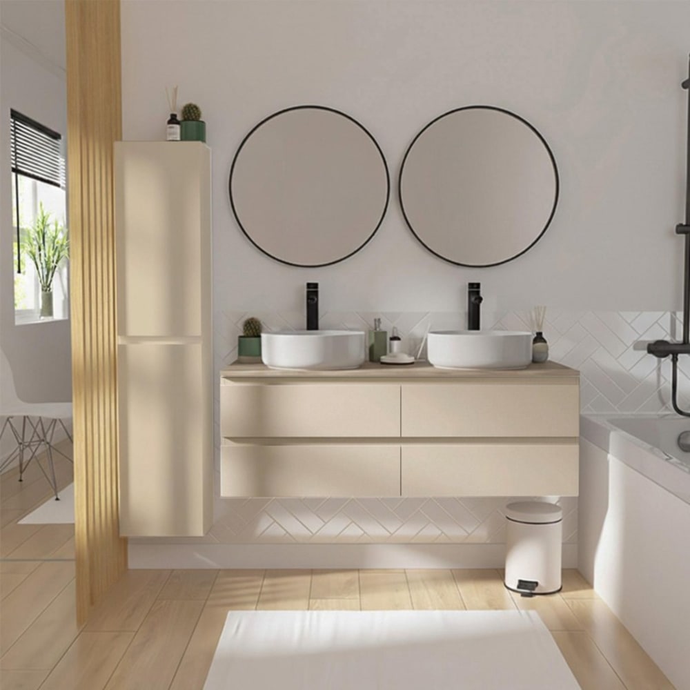 Ensemble meuble double vasque SORRENTO suspendu avec colonne 120cm