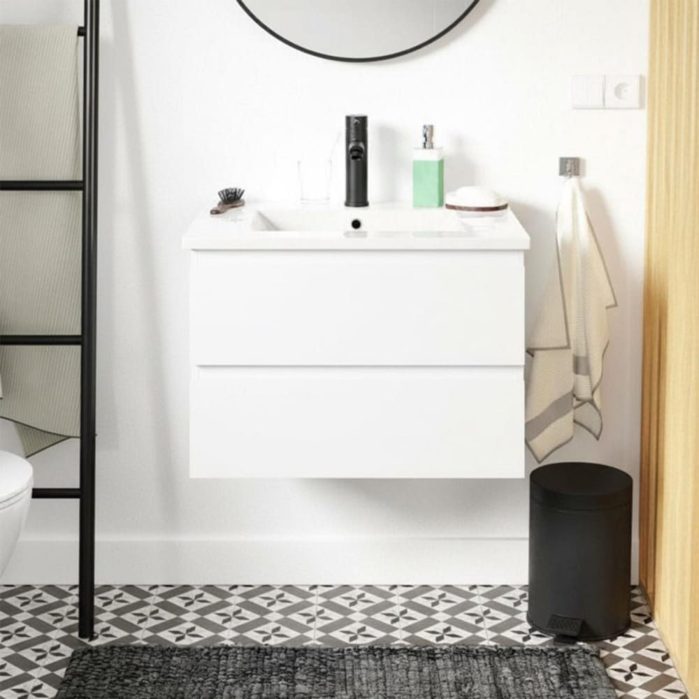 Ensemble simple vasque SORRENTO 60cm avec plan céramique et robinet noir